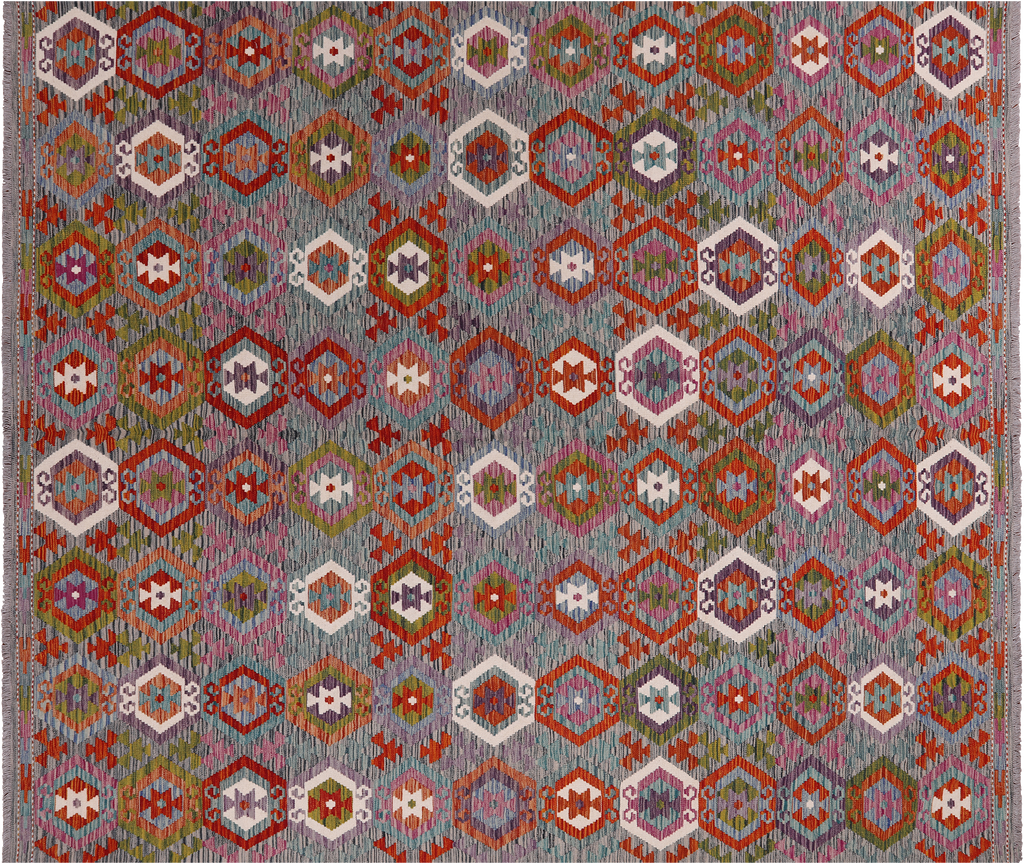 SUPER SALE 8' 6" X 9' 8" Reversible Kilim Flat Weave Wool On Wool Rug - Q24255