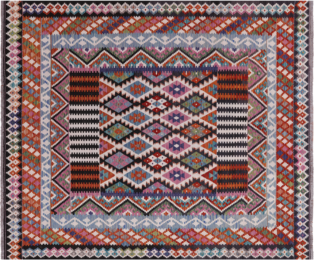 SUPER SALE 8' 5" X 9' 8" Reversible Kilim Flat Weave Wool On Wool Rug - Q24256