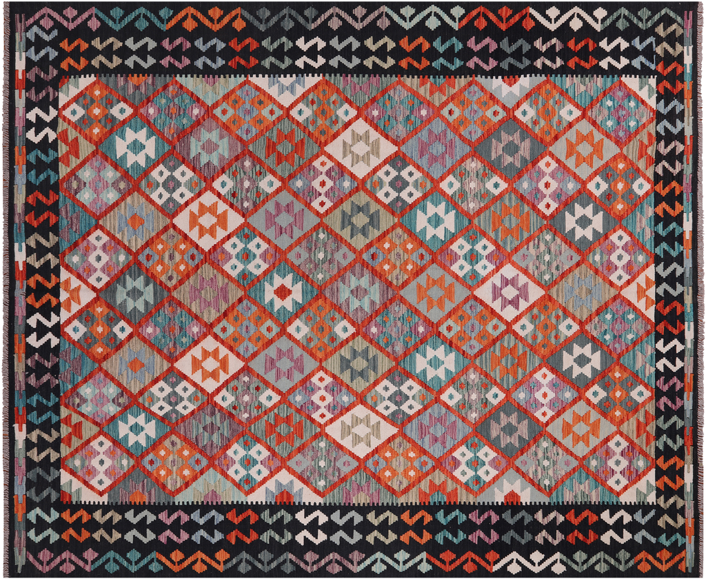 SUPER SALE 8' 4" X 9' 9" Reversible Kilim Flat Weave Wool On Wool Rug - Q24258