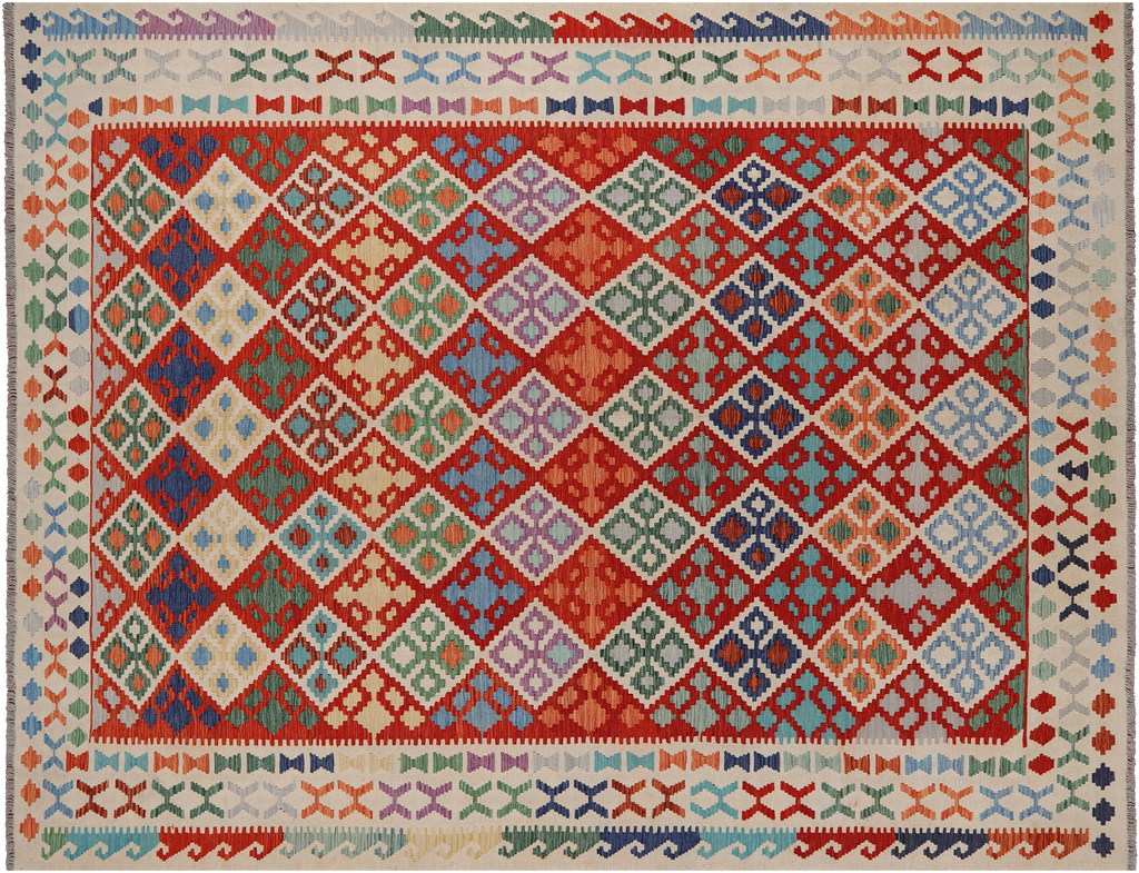 SUPER SALE 8' 7" X 11' 3" Reversible Kilim Flat Weave Wool On Wool Rug - Q24259