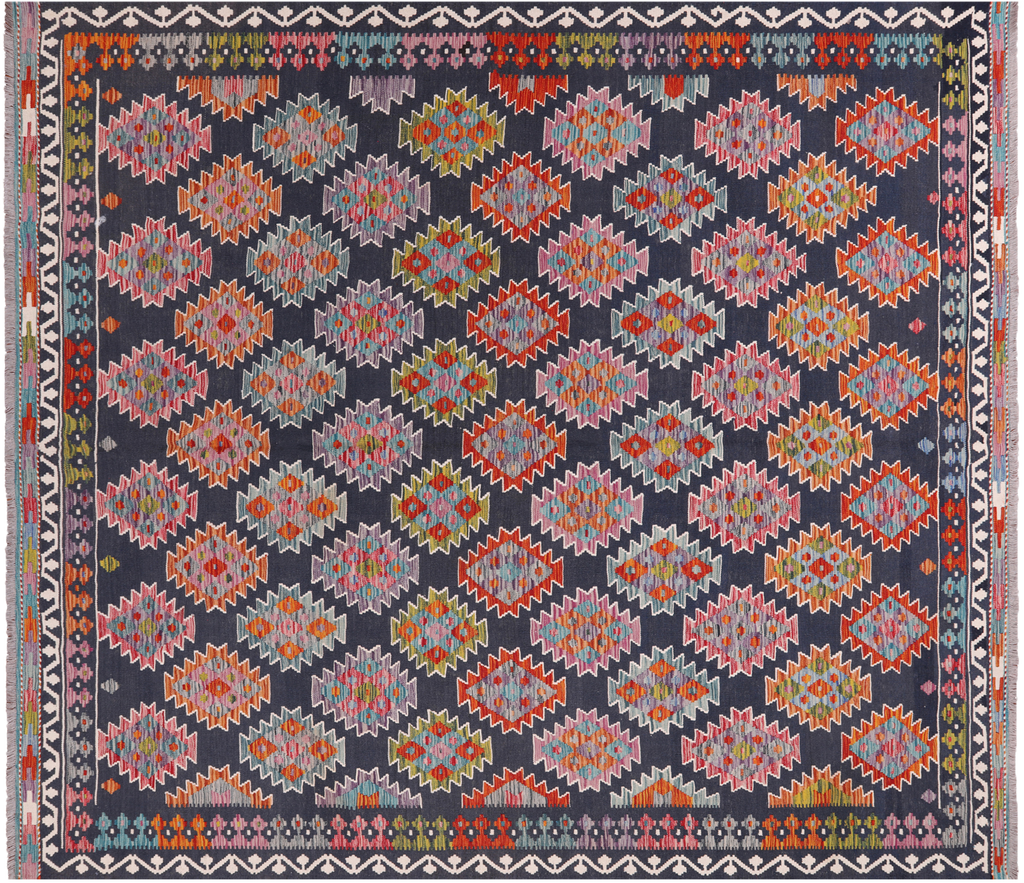 SUPER SALE 8' 6" X 9' 7" Reversible Kilim Flat Weave Wool On Wool Rug - Q24260