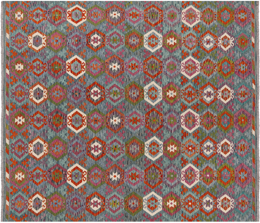 SUPER SALE 8' 6" X 9' 7" Reversible Kilim Flat Weave Wool On Wool Rug - Q24261