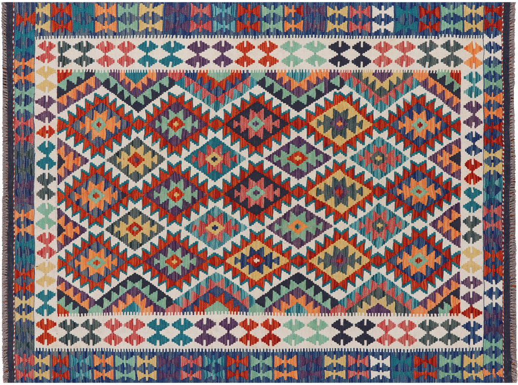 SUPER SALE 5' 1" X 6' 7" Reversible Kilim Flat Weave Wool On Wool Rug - Q24262