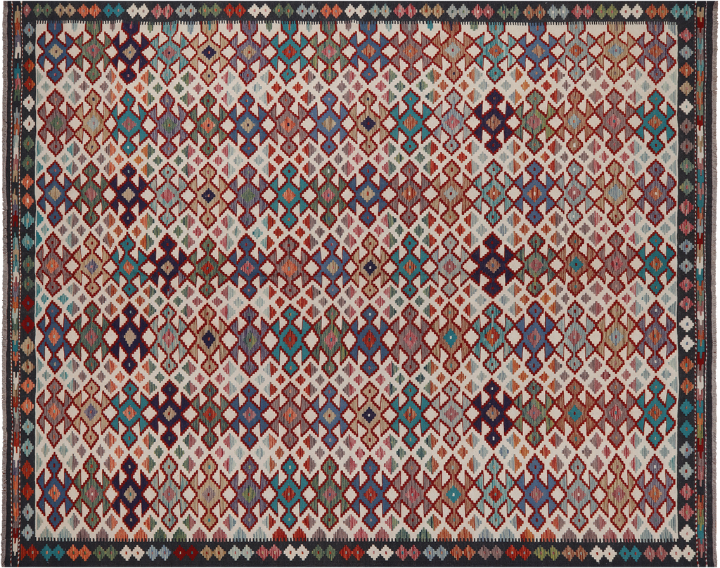 SUPER SALE 10' 2" X 12' 8" Reversible Kilim Flat Weave Wool On Wool Rug - Q24263