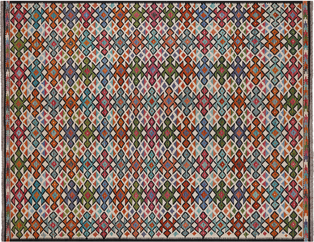 SUPER SALE 9' 9" X 12' 9" Reversible Kilim Flat Weave Wool On Wool Rug - Q24264