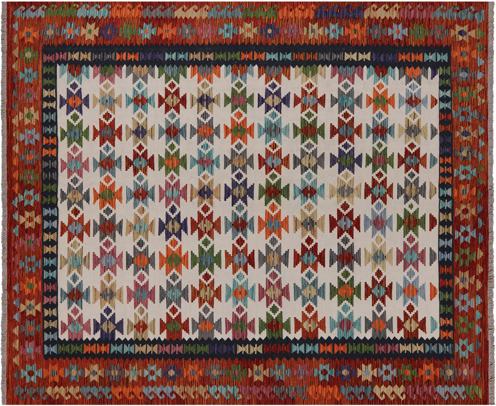 SUPER SALE 8' 1" X 9' 7" Reversible Kilim Flat Weave Wool On Wool Rug - Q24265