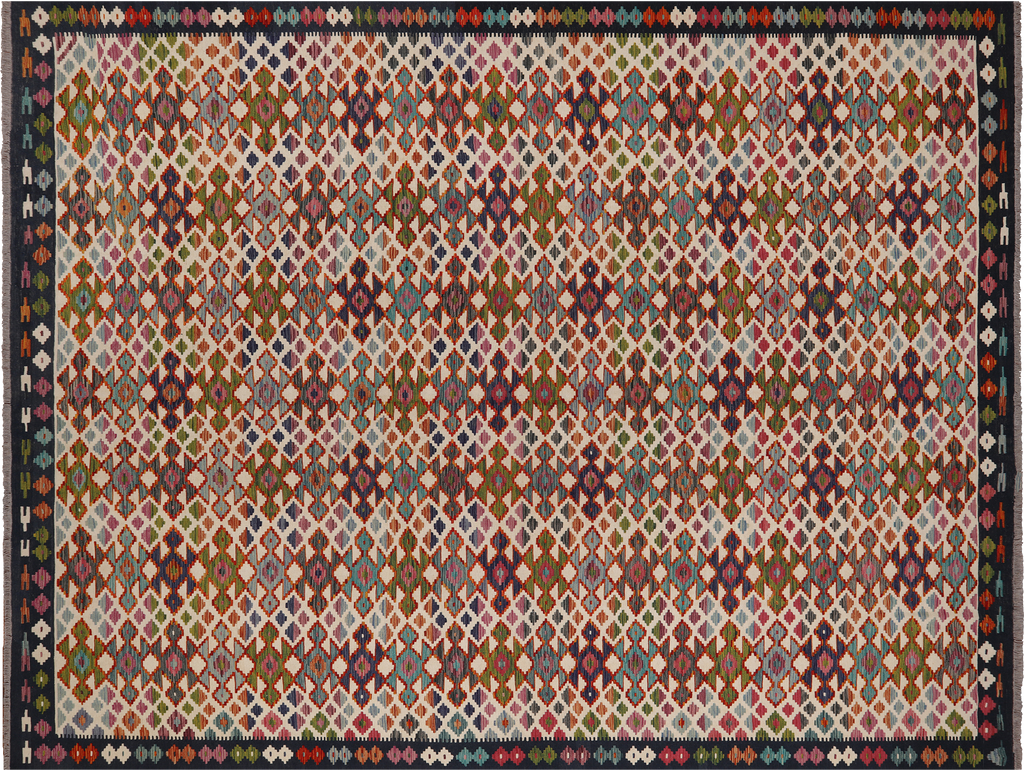 SUPER SALE 10' 2" X 13' 1" Reversible Kilim Flat Weave Wool On Wool Rug - Q24266