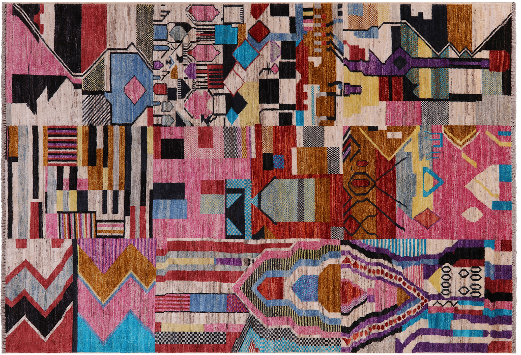 6' 2" X 9' 0" Moroccan Hand-Knotted Wool On Wool Rug - Q24270