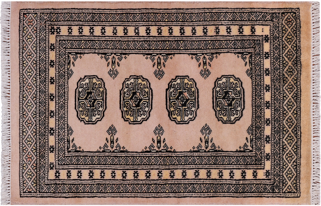 Ivory 2' 0" X 3' 0" Silky Bokhara Handmade Wool Rug - Q24272