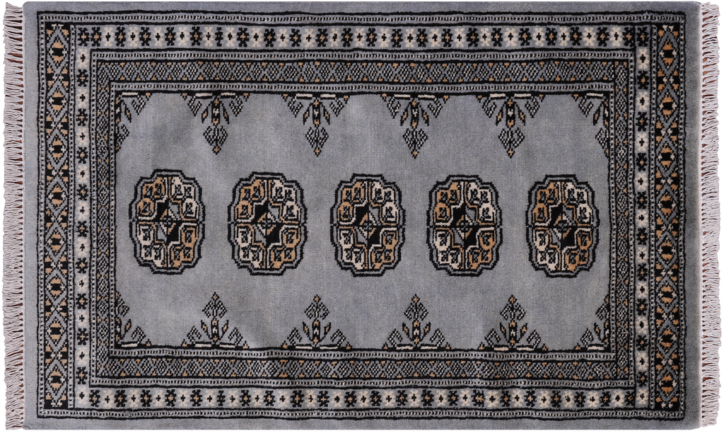 Grey 2' 0" X 3' 2" Silky Bokhara Hand Knotted Wool Rug - Q24274