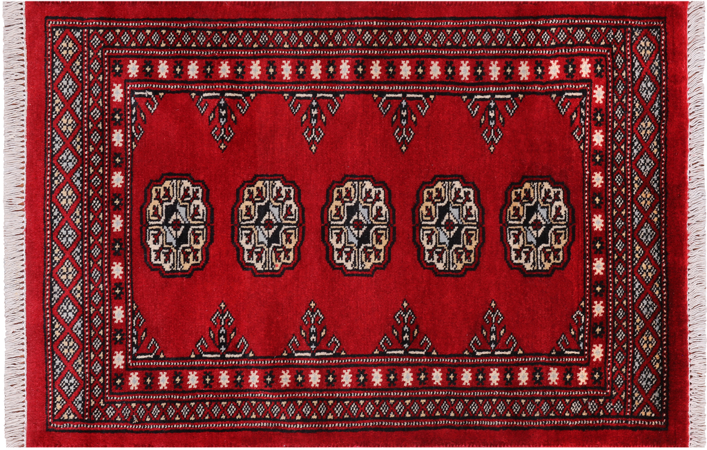 Red 2' 1" X 3' 1" Silky Bokhara Handmade Wool Rug - Q24276