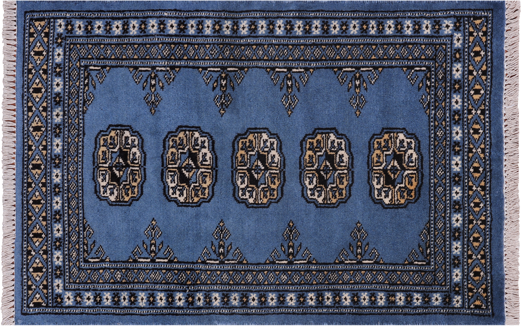 Blue 2' 0" X 3' 0" Silky Bokhara Hand Knotted Wool Rug - Q24277