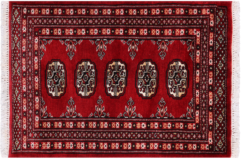 Red 2' 0" X 2' 10" Silky Bokhara Handmade Wool Rug - Q24278