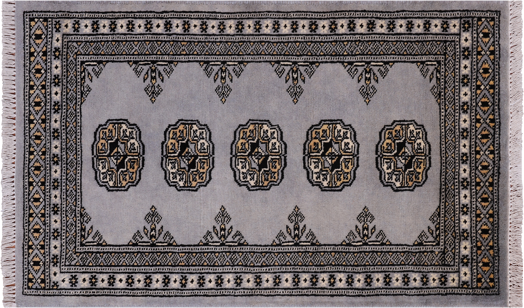 Grey 2' 0" X 3' 3" Silky Bokhara Hand Knotted Wool Rug - Q24279