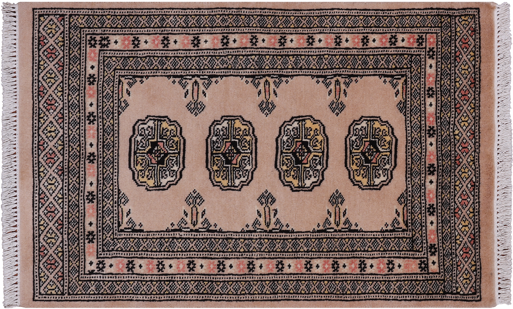 Beige 2' 0" X 3' 1" Silky Bokhara Handmade Wool Rug - Q24280