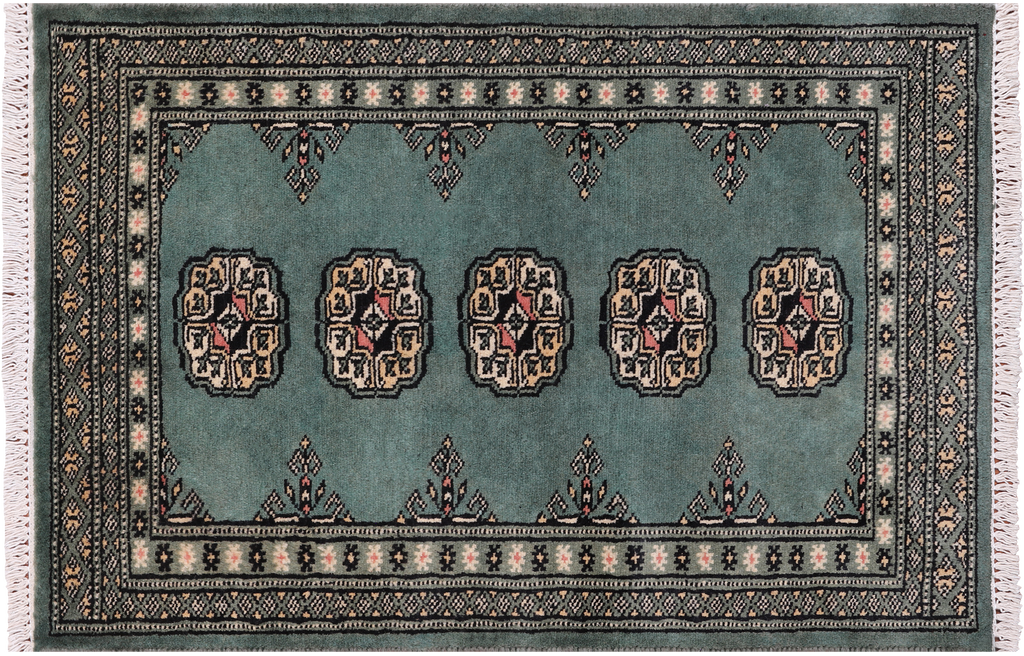 Green 2' 1" X 3' 1" Silky Bokhara Hand Knotted Wool Rug - Q24281