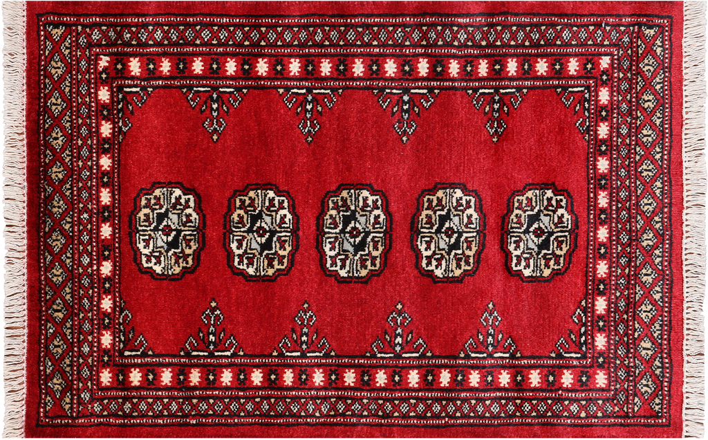 Red 2' 0" X 3' 0" Silky Bokhara Hand-Knotted Wool Rug - Q24282