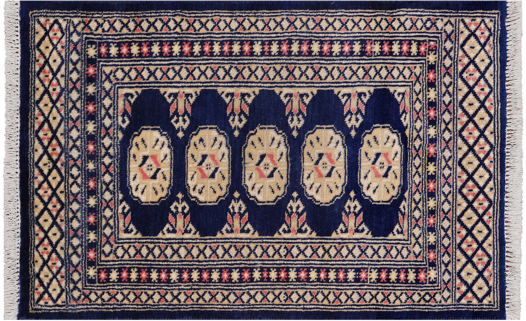 Navy Blue 2' 0" X 3' 0" Silky Bokhara Hand Knotted Wool Rug - Q24283