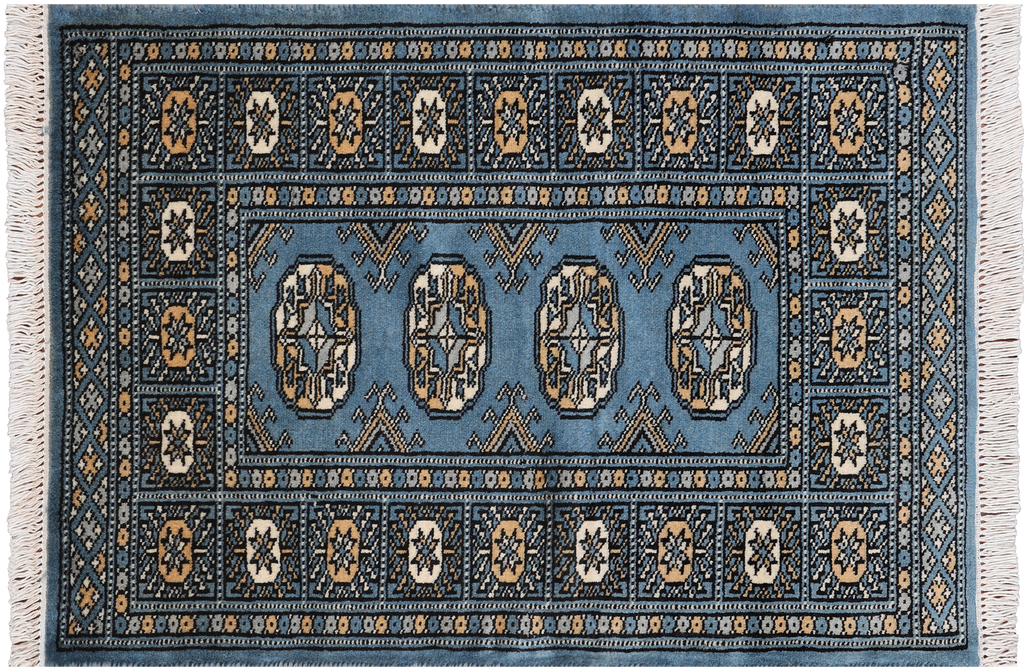 Blue 2' 0" X 2' 11" Silky Bokhara Hand Knotted Wool Rug - Q24284