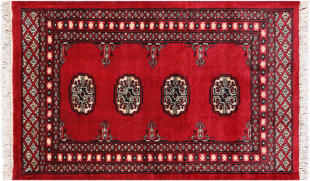 Red 2' 1" X 3' 4" Silky Bokhara Hand-Knotted Wool Rug - Q24285