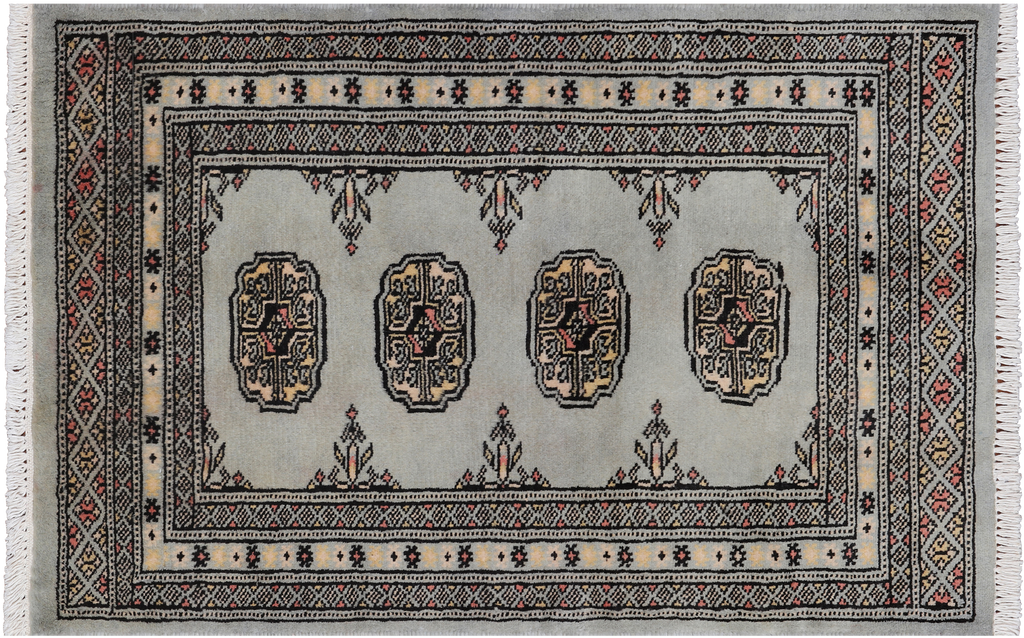 Grey 2' 0" X 3' 2" Silky Bokhara Hand-Knotted Wool Rug - Q24286