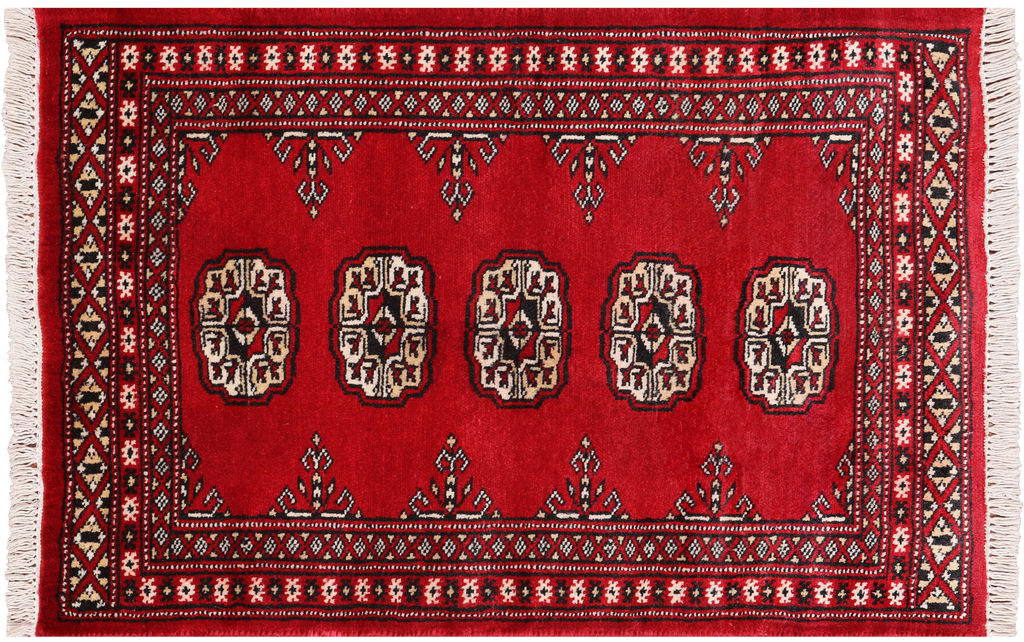 Red 2' 0" X 3' 0" Silky Bokhara Handmade Wool Rug - Q24288