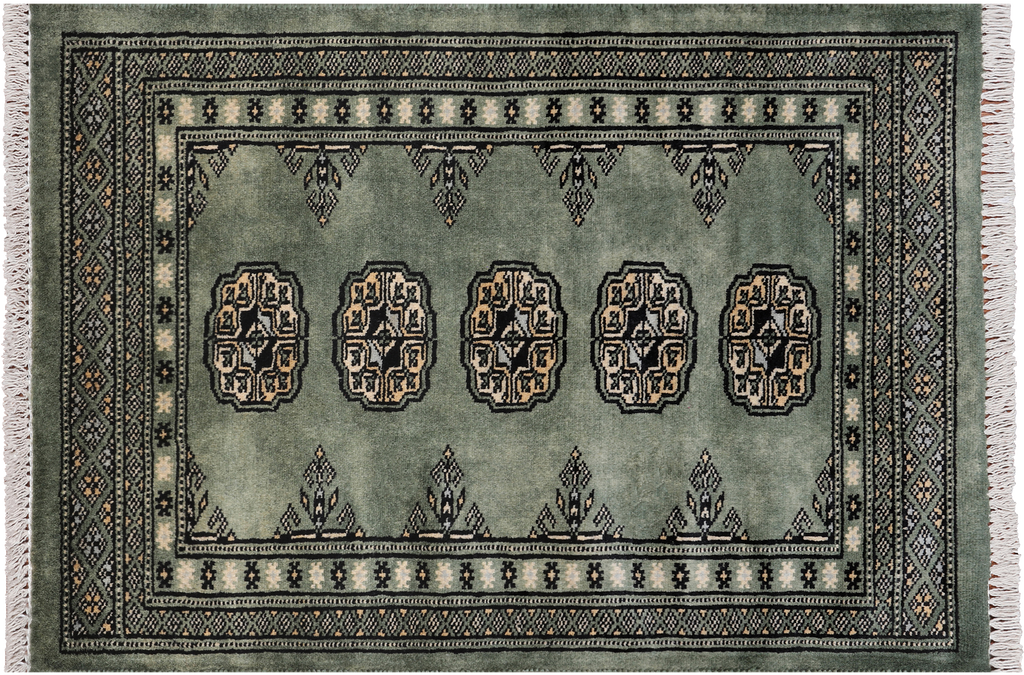 Green 2' 1" X 2' 11" Silky Bokhara Handmade Wool Rug - Q24289