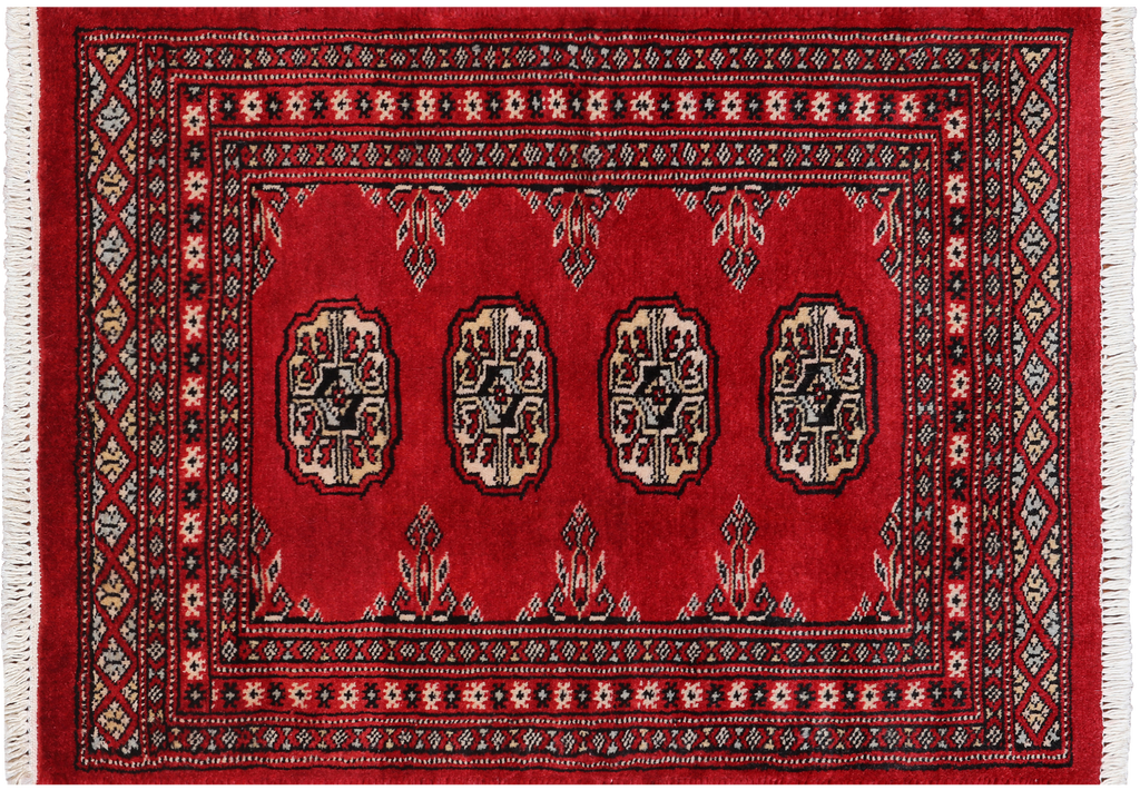 Red 2' 0" X 2' 11" Silky Bokhara Handmade Wool Rug - Q24290