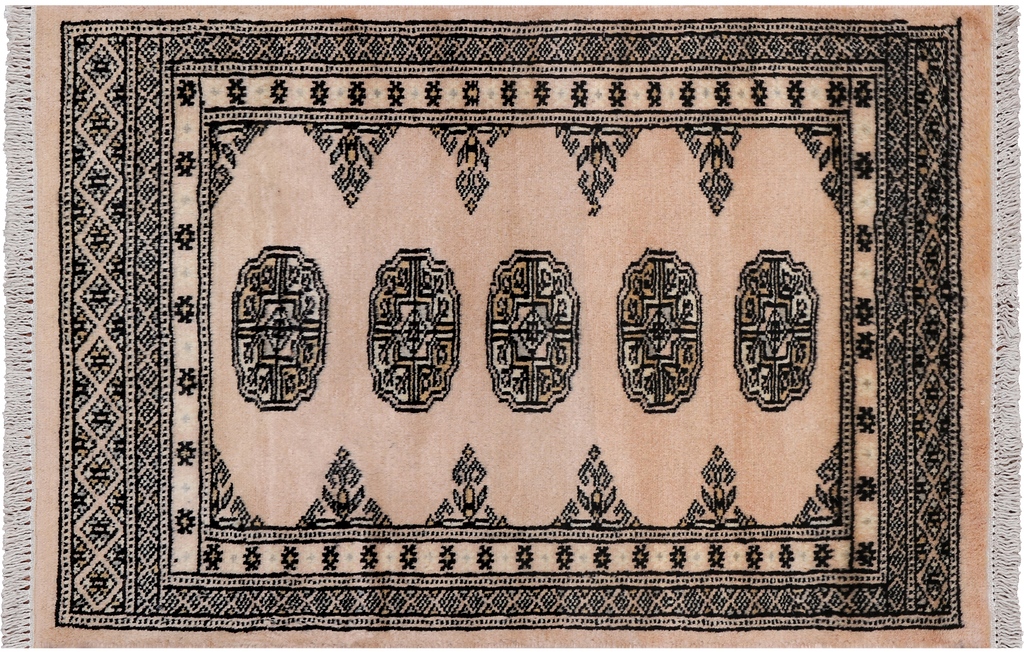 Ivory 2' 0" X 3' 0" Silky Bokhara Handmade Wool Rug - Q24291