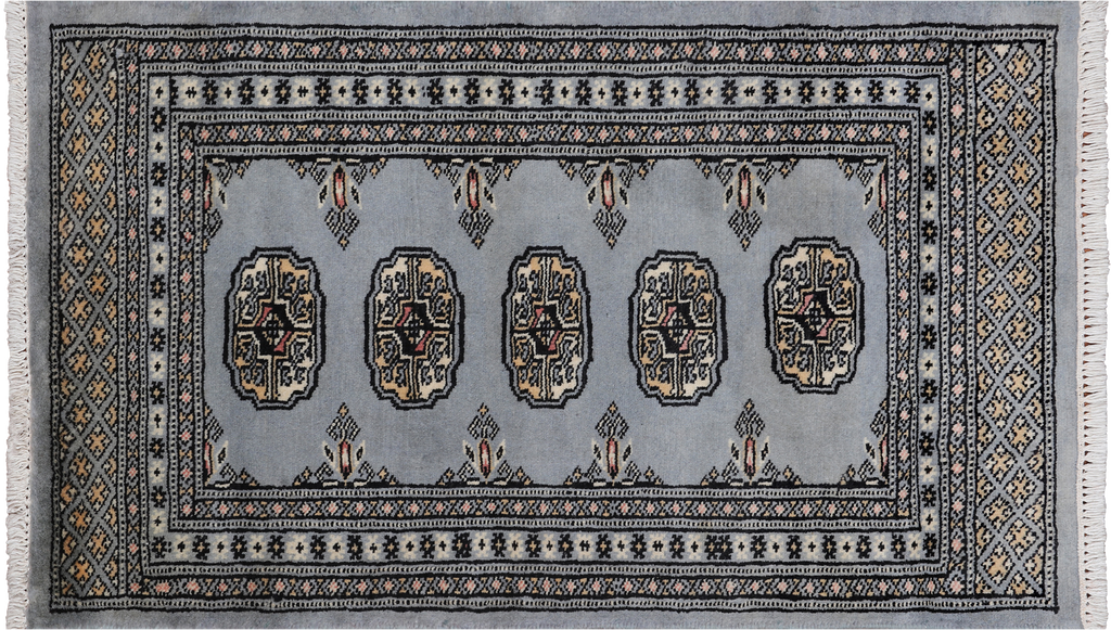 Grey 2' 0" X 3' 3" Silky Bokhara Hand Knotted Wool Rug - Q24294
