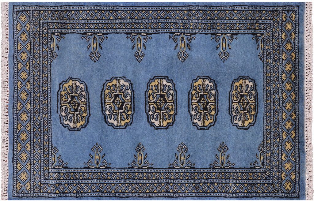 Blue 2' 0" X 3' 0" Silky Bokhara Handmade Wool Rug - Q24296