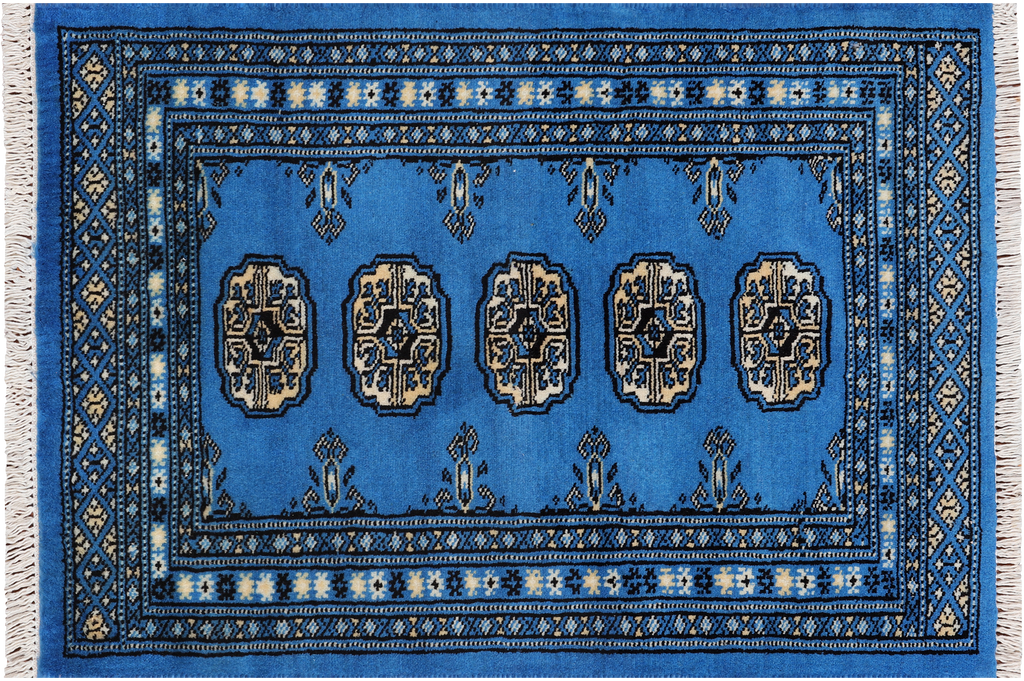 Blue 2' 0" X 2' 11" Silky Bokhara Hand Knotted Wool Rug - Q24297