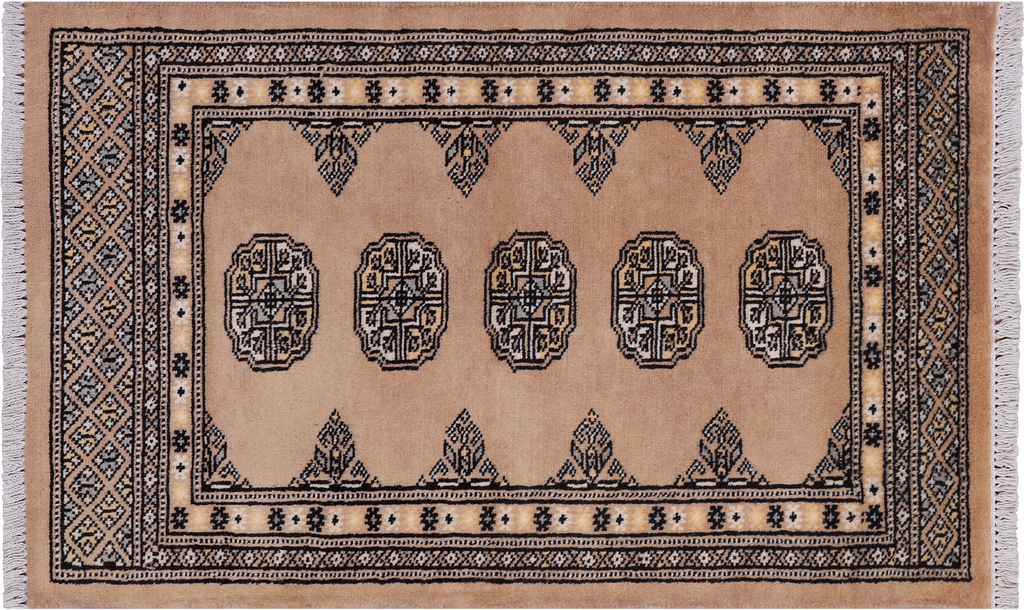 Beige 2' 0" X 3' 3" Silky Bokhara Handmade Wool Rug - Q24298