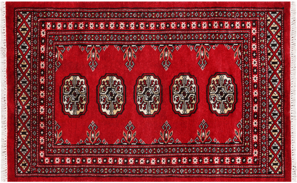 Red 2' 0" X 3' 3" Silky Bokhara Hand-Knotted Wool Rug - Q24299