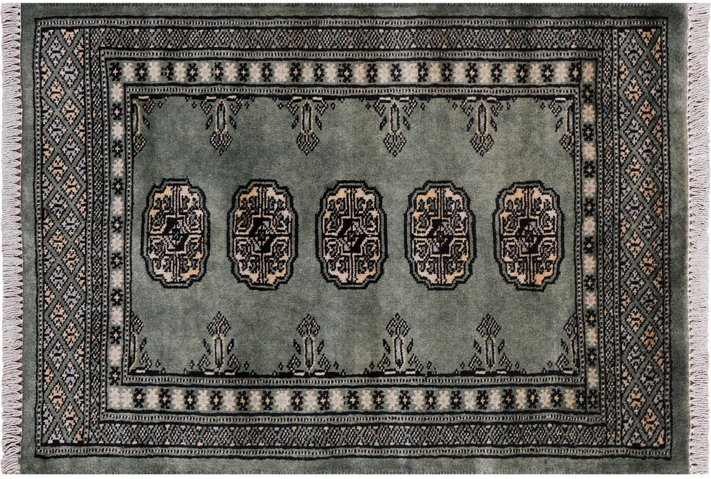 Green 2' 0" X 3' 0" Silky Bokhara Handmade Wool Rug - Q24300
