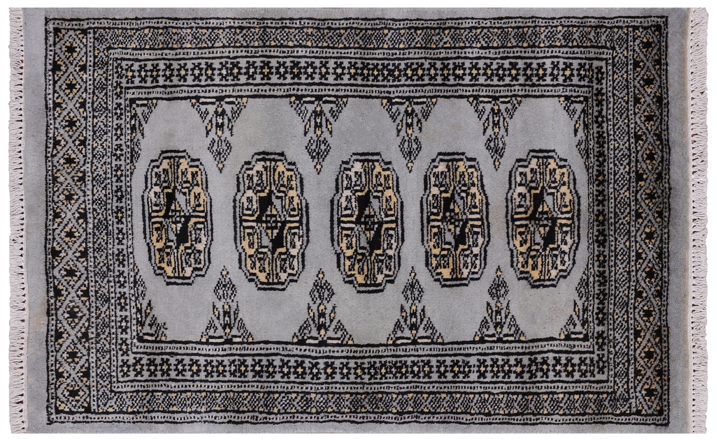 Grey 1' 11" X 3' 0" Silky Bokhara Hand Knotted Wool Rug - Q24308