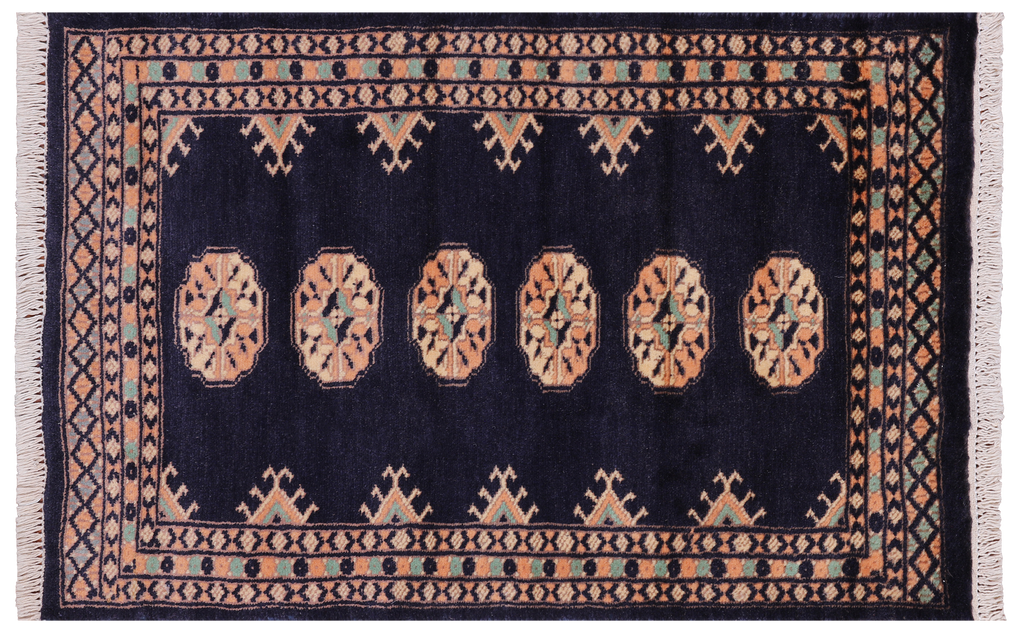 Navy Blue 2' 0" X 3' 1" Silky Bokhara Hand-Knotted Wool Rug - Q24313