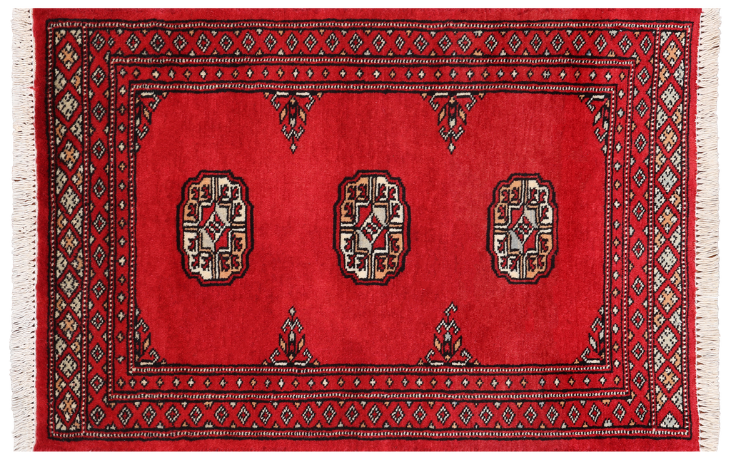 Red 1' 11" X 3' 0" Silky Bokhara Hand-Knotted Wool Rug - Q24329