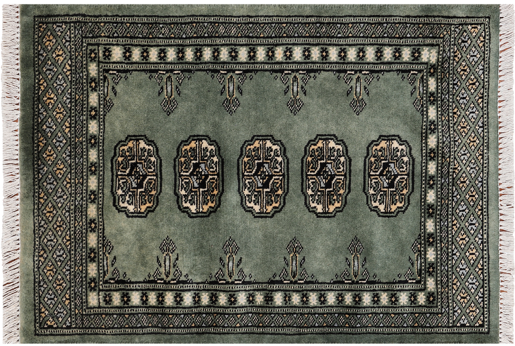 Green 2' 0" X 2' 10" Silky Bokhara Hand Knotted Wool Rug - Q24330