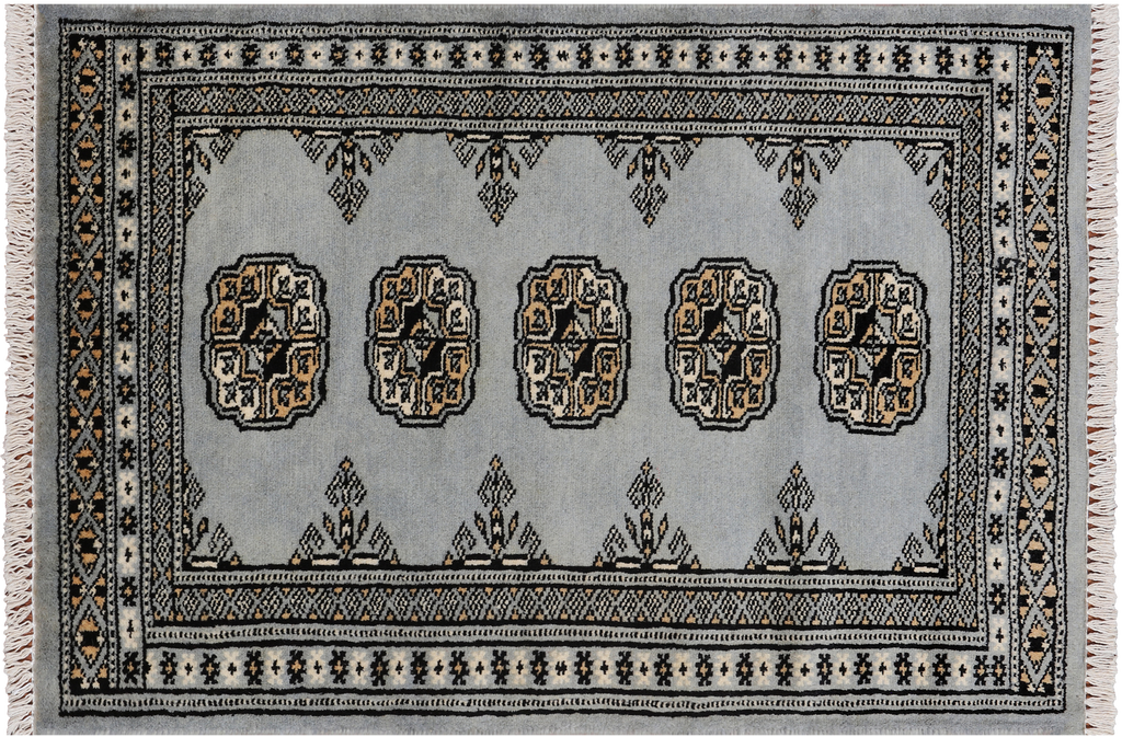 Grey 2' 0" X 3' 0" Silky Bokhara Handmade Wool Rug - Q24333