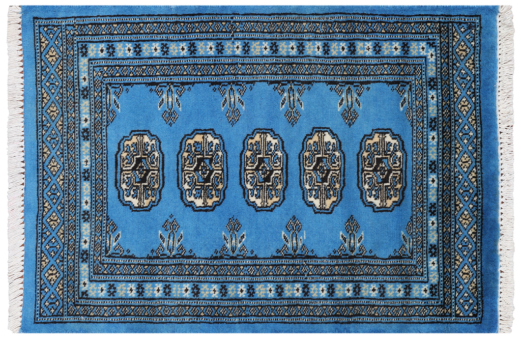 Blue 2' 1" X 3' 0" Silky Bokhara Hand-Knotted Wool Rug - Q24334