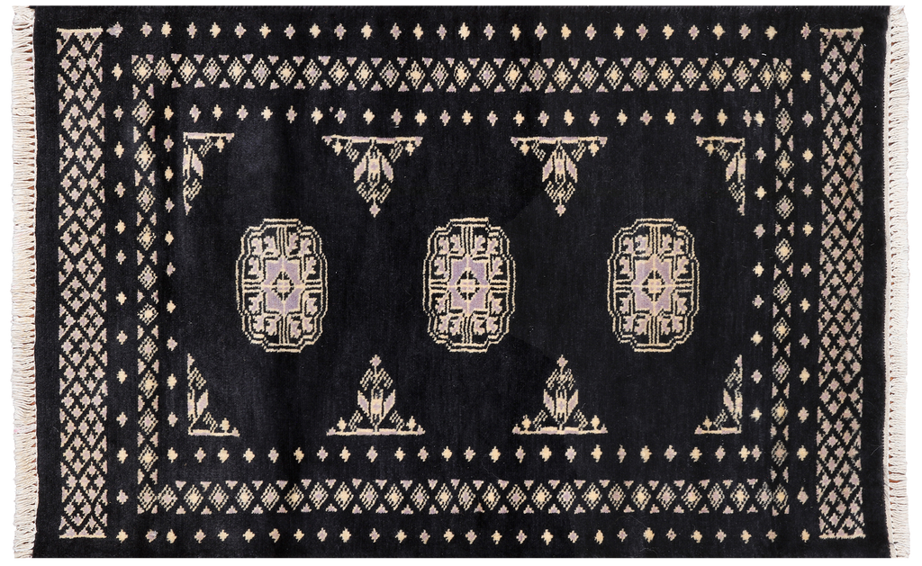 Black 2' 0" X 3' 3" Silky Bokhara Hand Knotted Wool Rug - Q24335