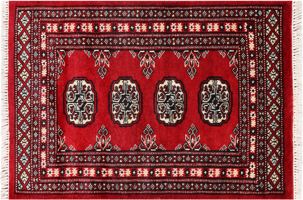 Red 2' 0" X 3' 0" Silky Bokhara Hand-Knotted Wool Rug - Q24336