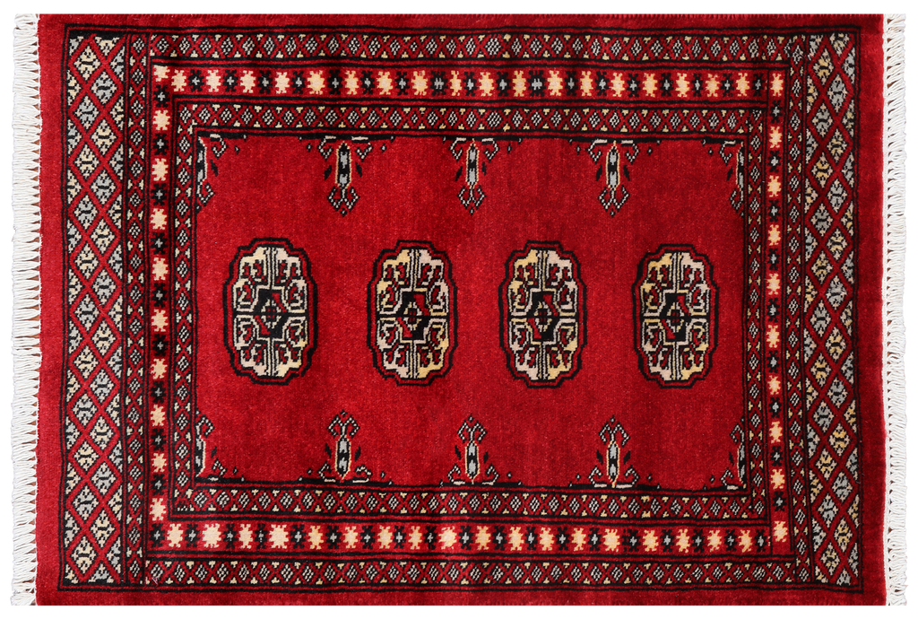 Red 2' 1" X 3' 1" Silky Bokhara Handmade Wool Rug - Q24339
