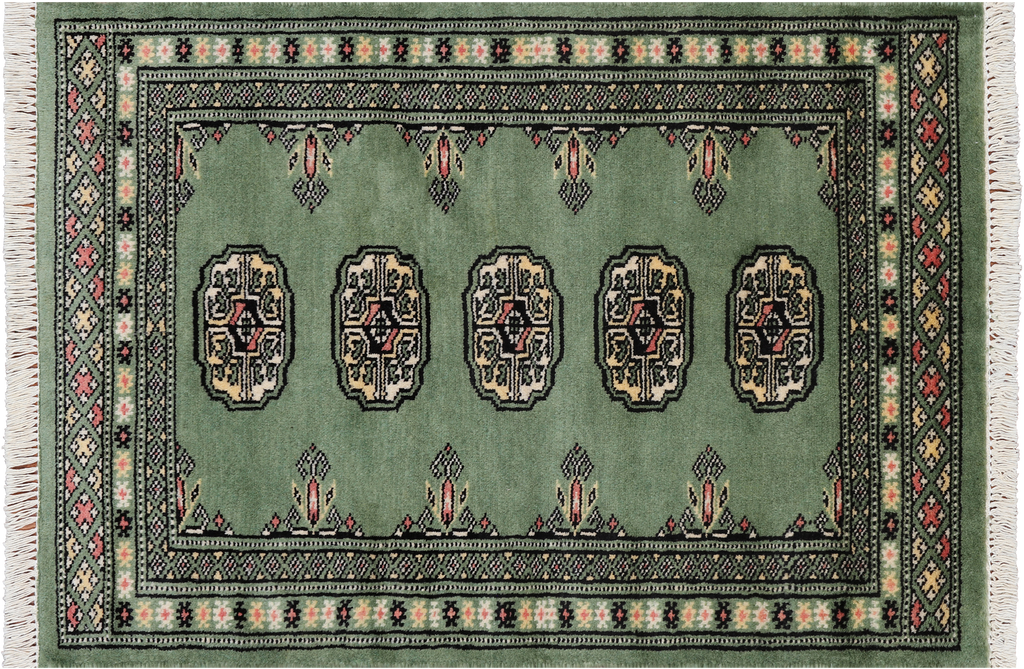 Green 2' 1" X 3' 0" Silky Bokhara Hand-Knotted Wool Rug - Q24341