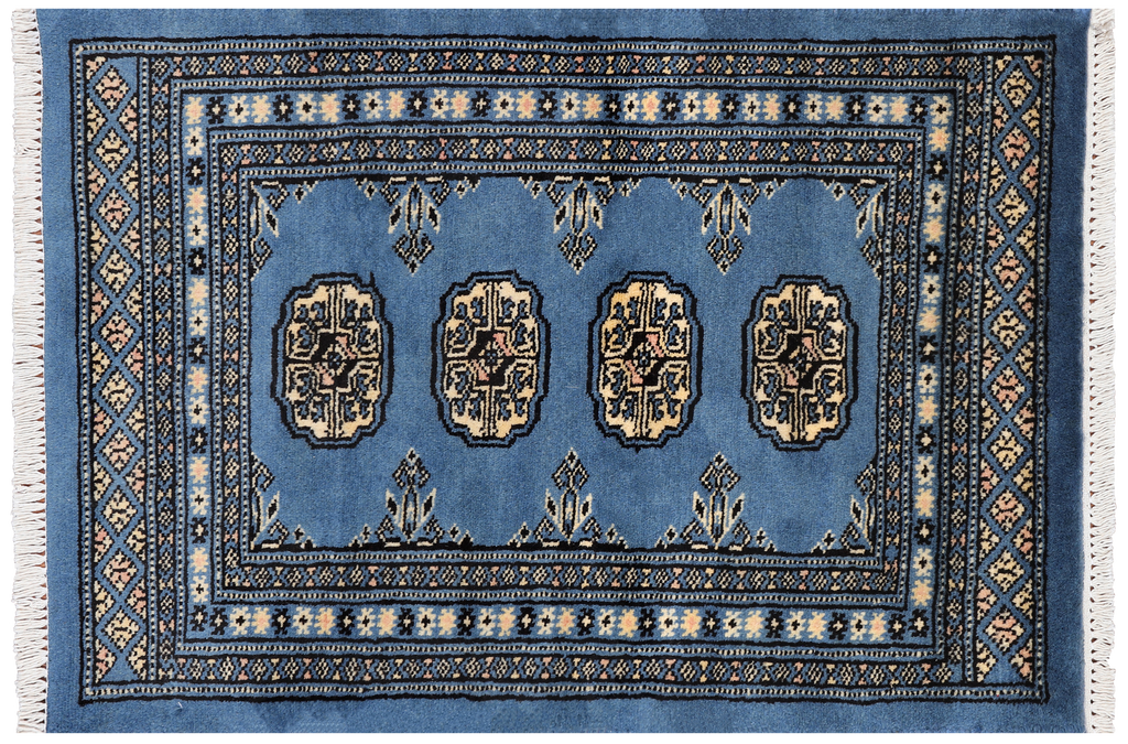 Blue 1' 11" X 2' 11" Silky Bokhara Hand-Knotted Wool Rug - Q24344