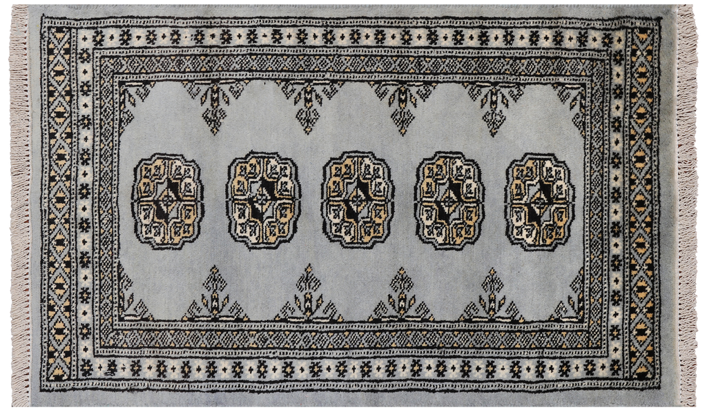 Grey 1' 11" X 3' 2" Silky Bokhara Hand Knotted Wool Rug - Q24350
