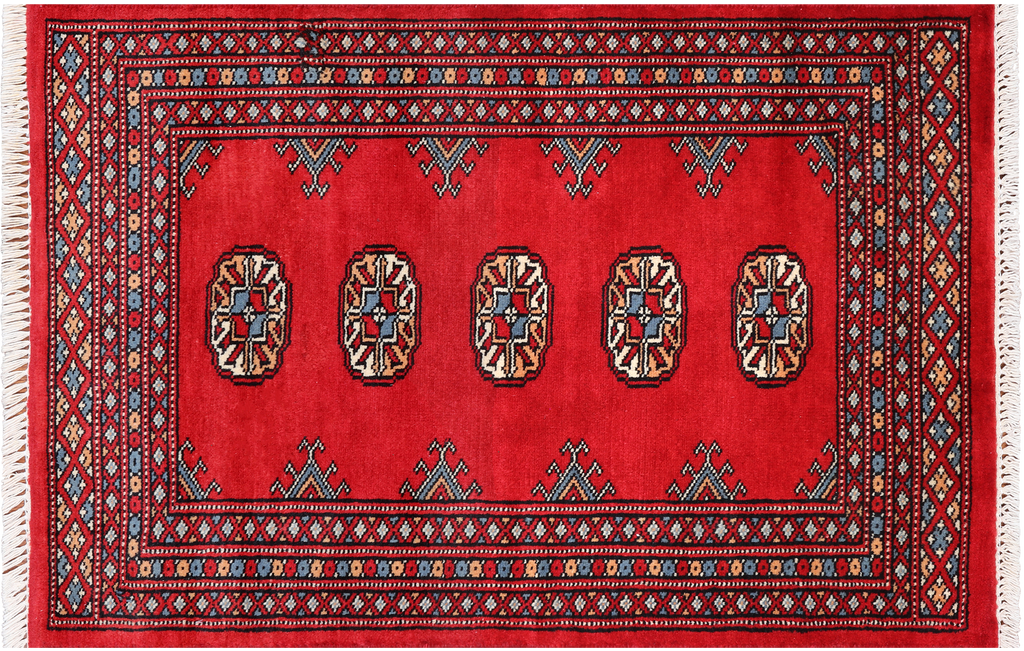 Red 2' 1" X 3' 2" Silky Bokhara Hand Knotted Wool Rug - Q24351
