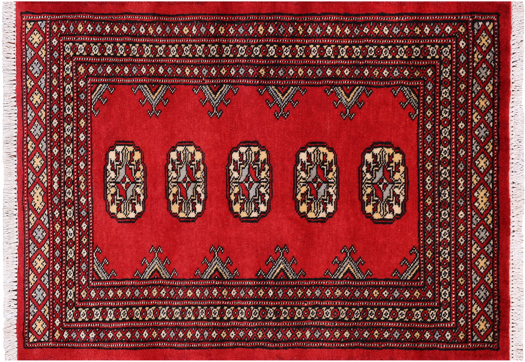 Red 2' 1" X 3' 0" Silky Bokhara Handmade Wool Rug - Q24356