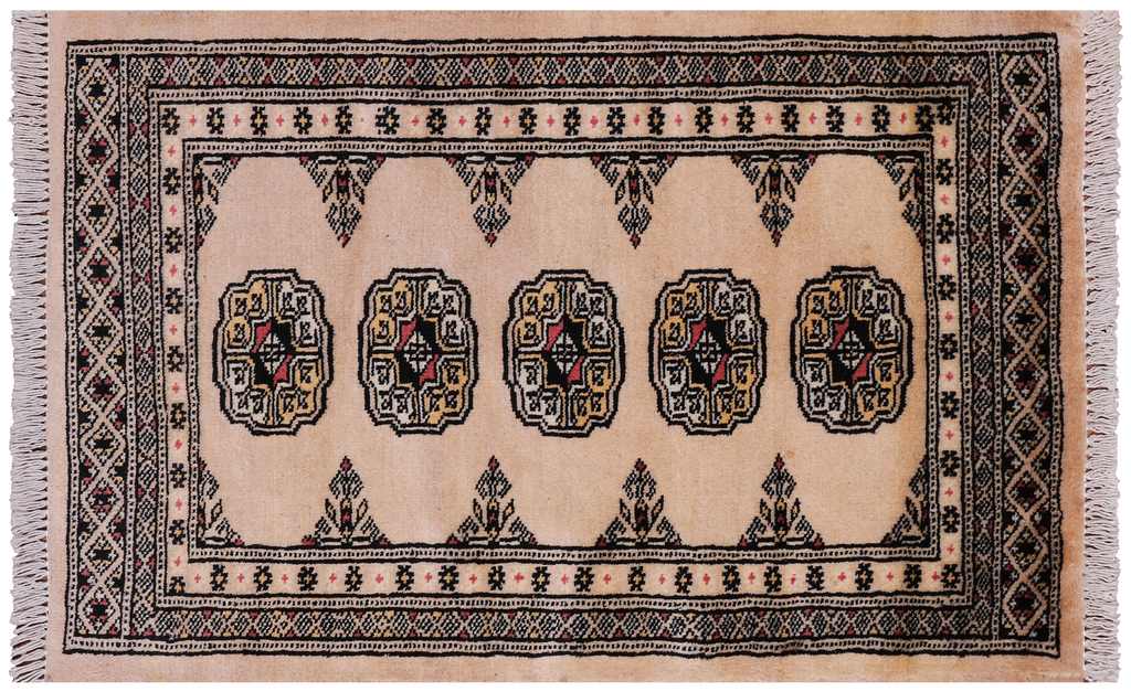 Ivory 2' 0" X 3' 2" Silky Bokhara Handmade Wool Rug - Q24358